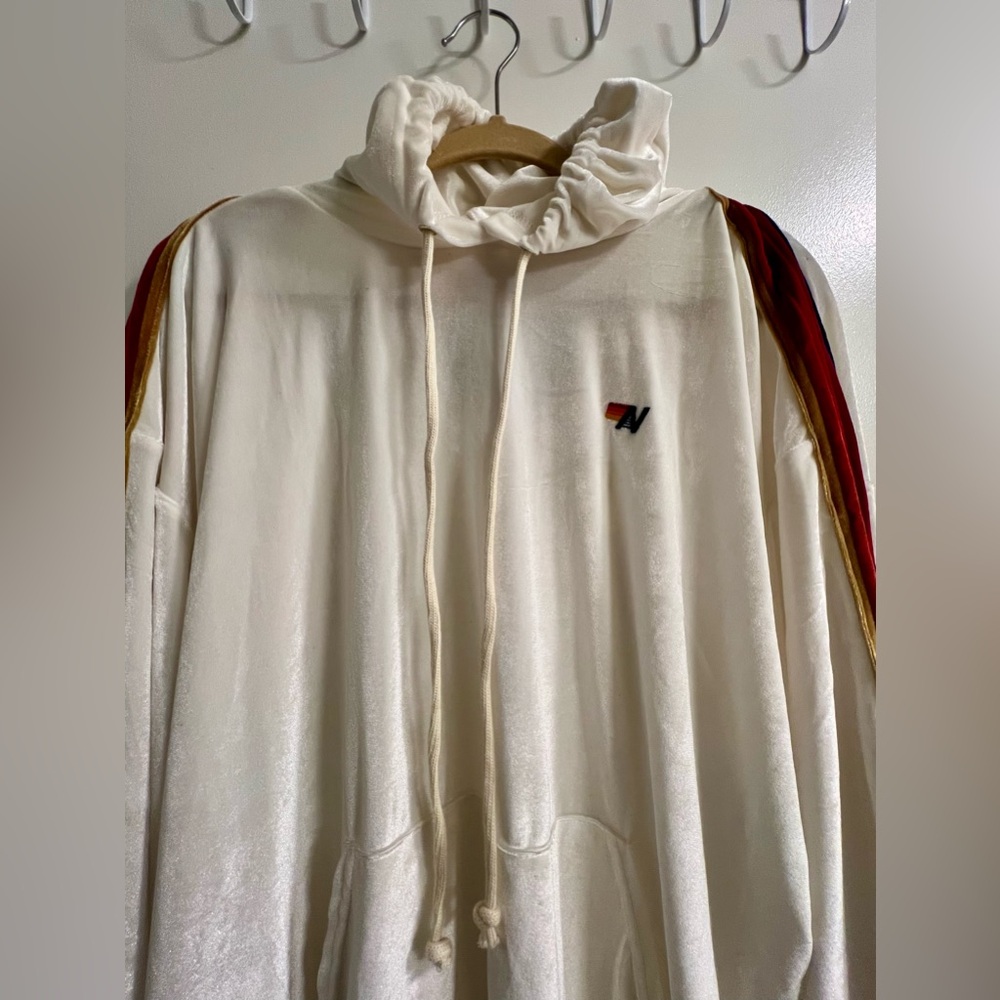 LIKE NEW Aviator Nation | Unisex Drawstring Hoodie with Multicolor Stripes - Picture 4 of 12